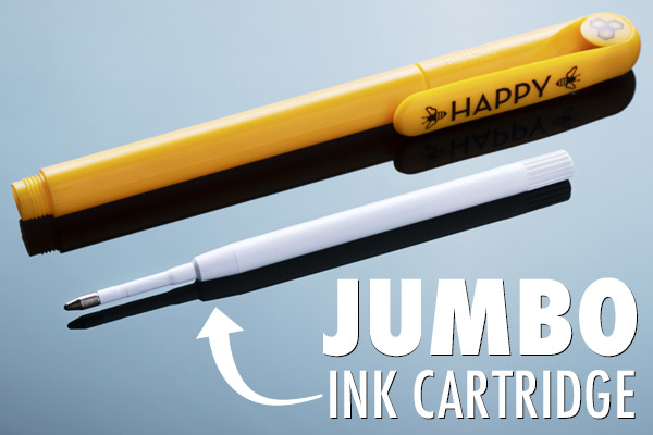 A jumbo ink cartridge allows the 7-Year Pen to write for an unprecedented amount of time.