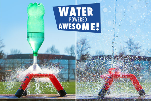 Split-screen images of a 2L bottle, mid-flight, fired from the Aquapod.