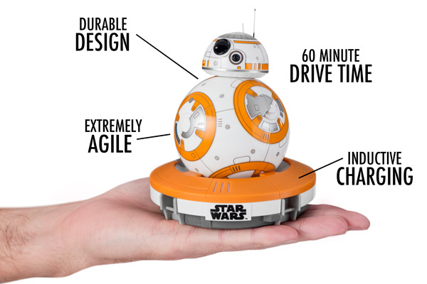 Through inductive charging, BB-8 packs 60 minutes of agile driving into a durable design.