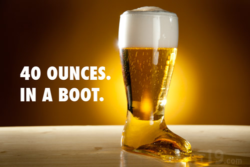 The Beer Boot holds approximately 40 - 48 ounces of delicious brew.