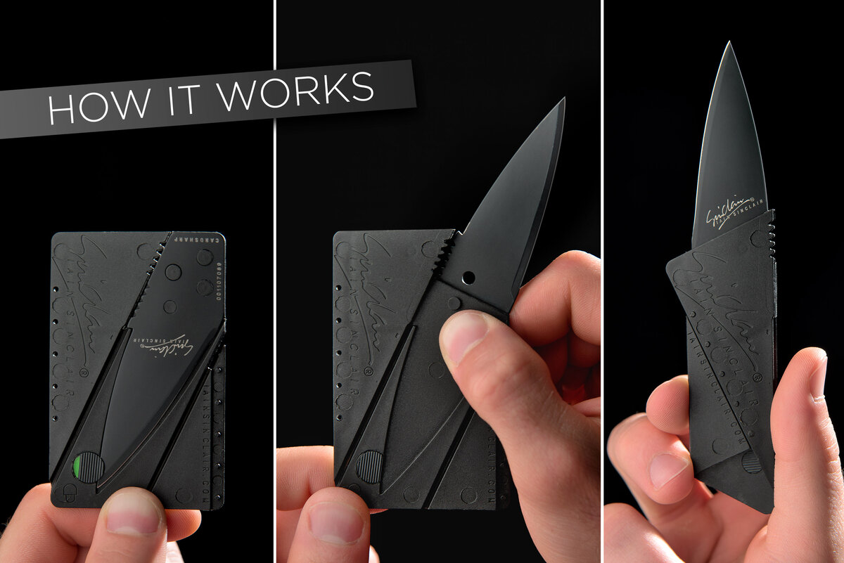 The Card Sharp Knife unfolds into a useful and handy knife from a sheath the size of a credit card.