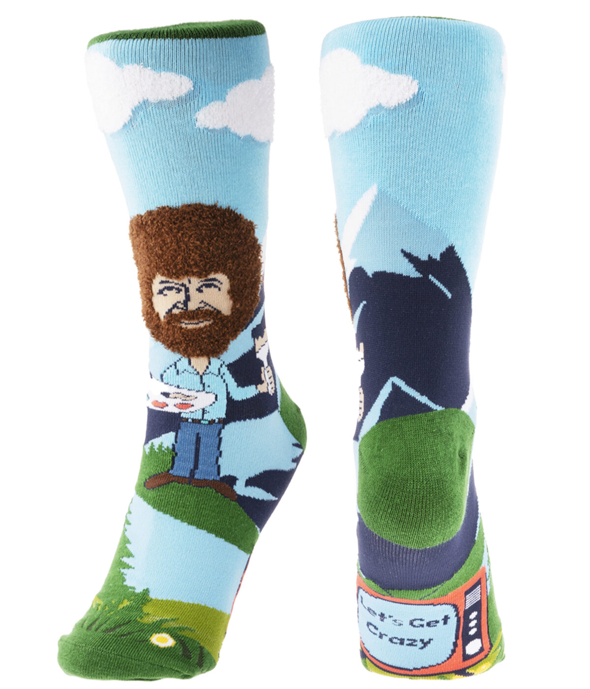 Bob Ross Fuzzy Hair Socks Happy little socks that feature his iconic hair.