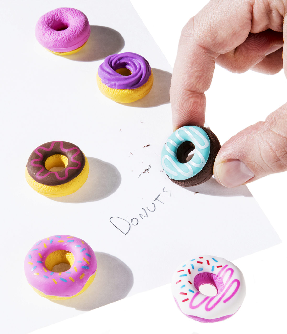 Dainty Donuts Pencil Erasers Vanillascented doughnut erasers.