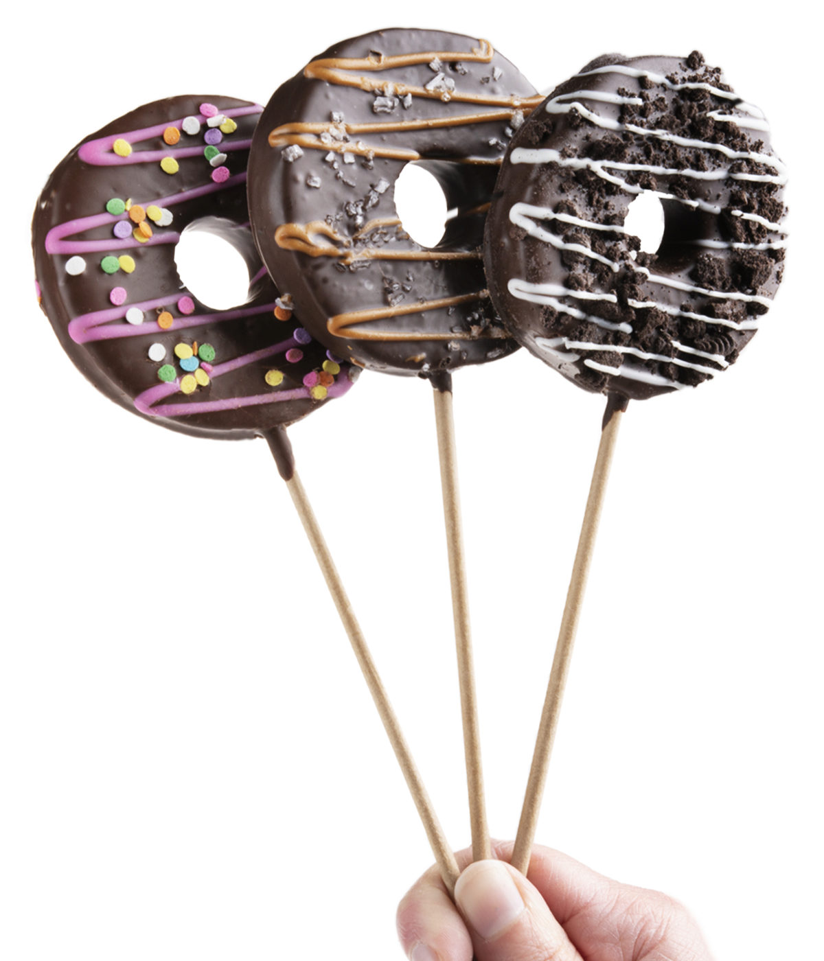 Dipped Marshmallow Donuts Chocolateenrobed marshmallows on a stick.