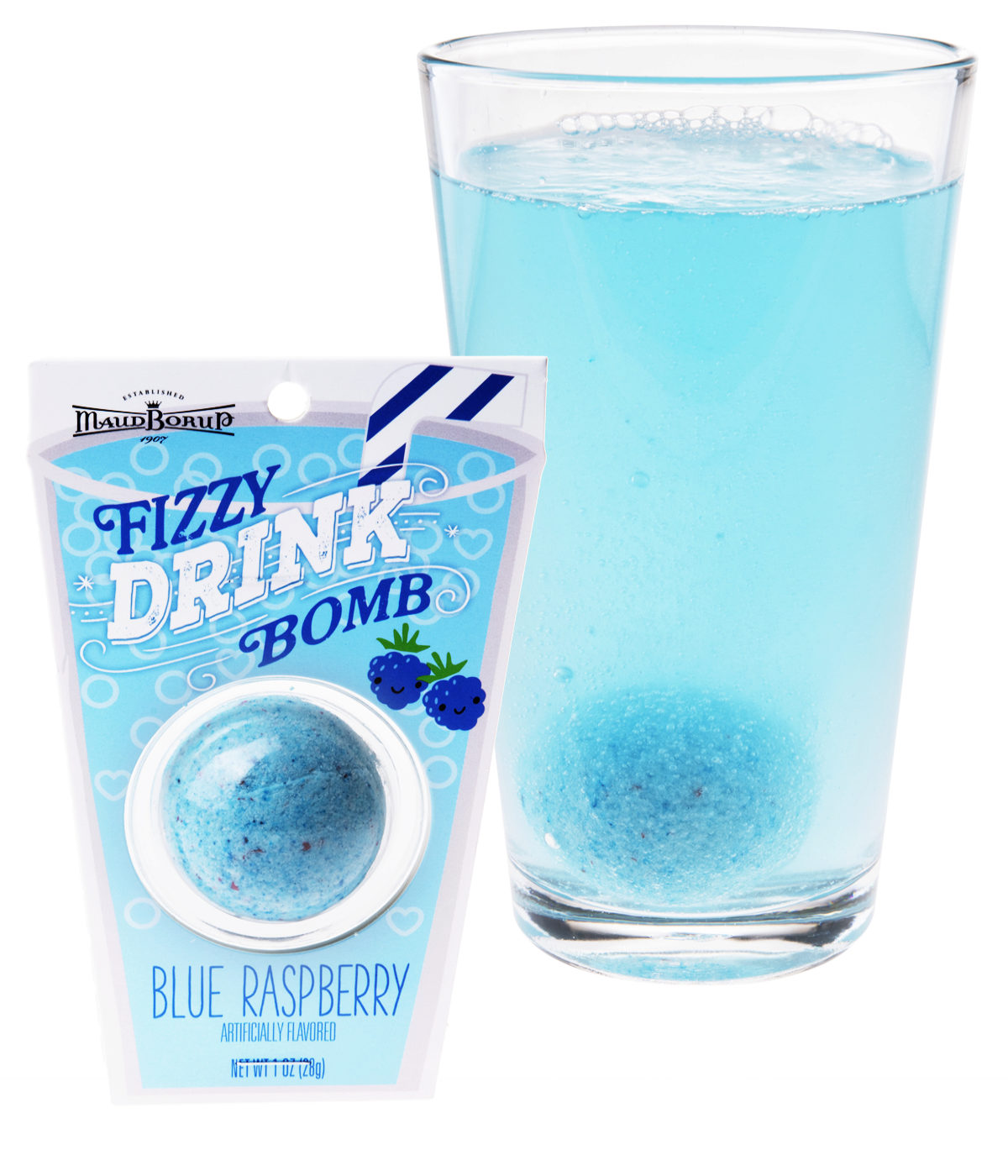 Fizzy Drink Bombs Effervescent drink packets in the shape of bath bombs.