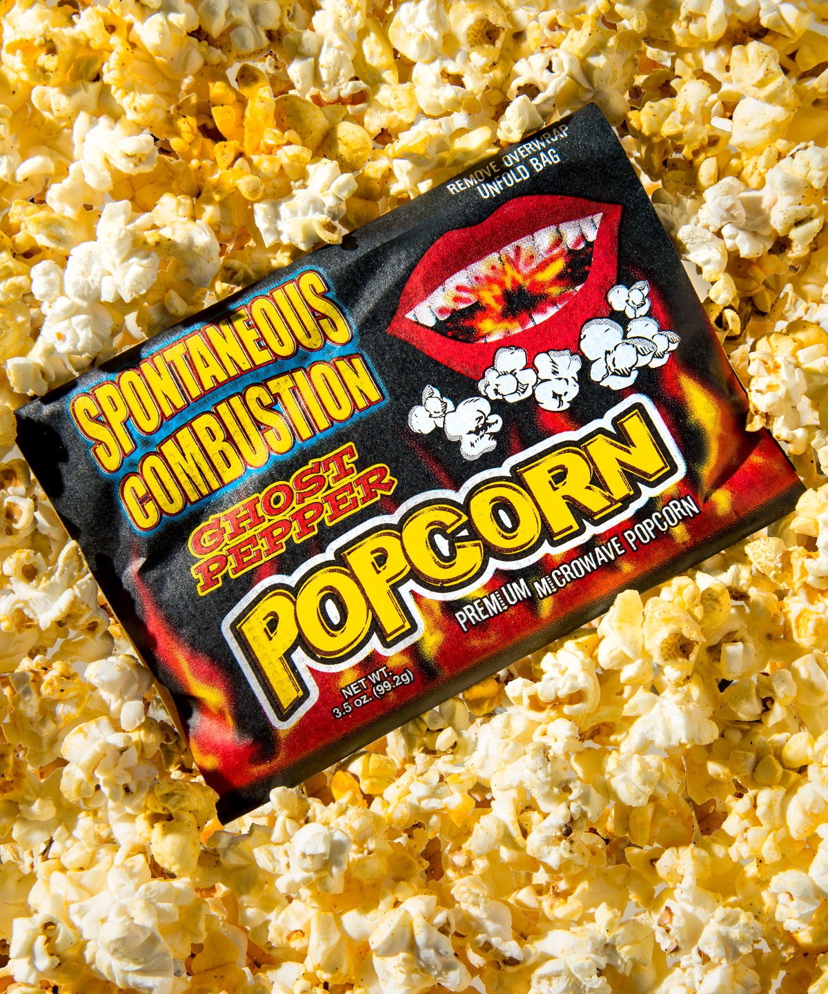 Ghost Pepper Popcorn Microwavable popcorn flavored with a superspicy