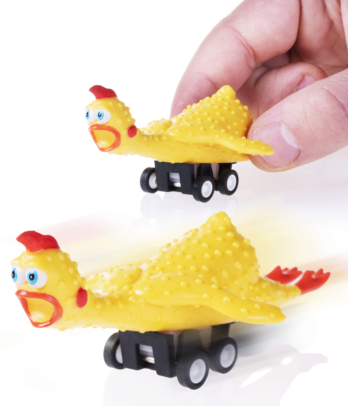 Racing Rubber Chicken Pullback poultry racers made of rubbery vinyl!