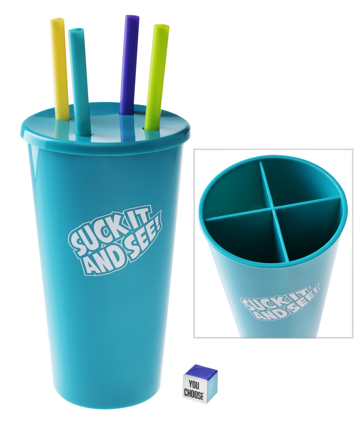 Sip It And See Game Roulette style Drinking Tumbler With Four Straws 
