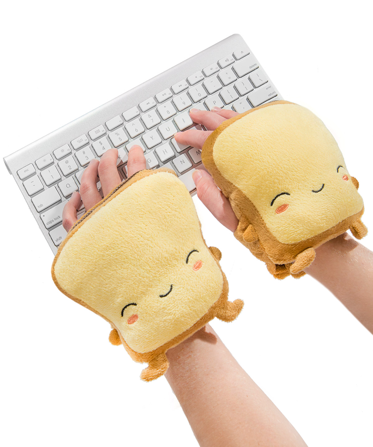 Toasty Wireless Hand Warmers Electronic mitts shaped like cute toast.