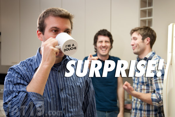 Surprise Mug - I'm a douche coffee mug is a hilarious prank coffee mug.