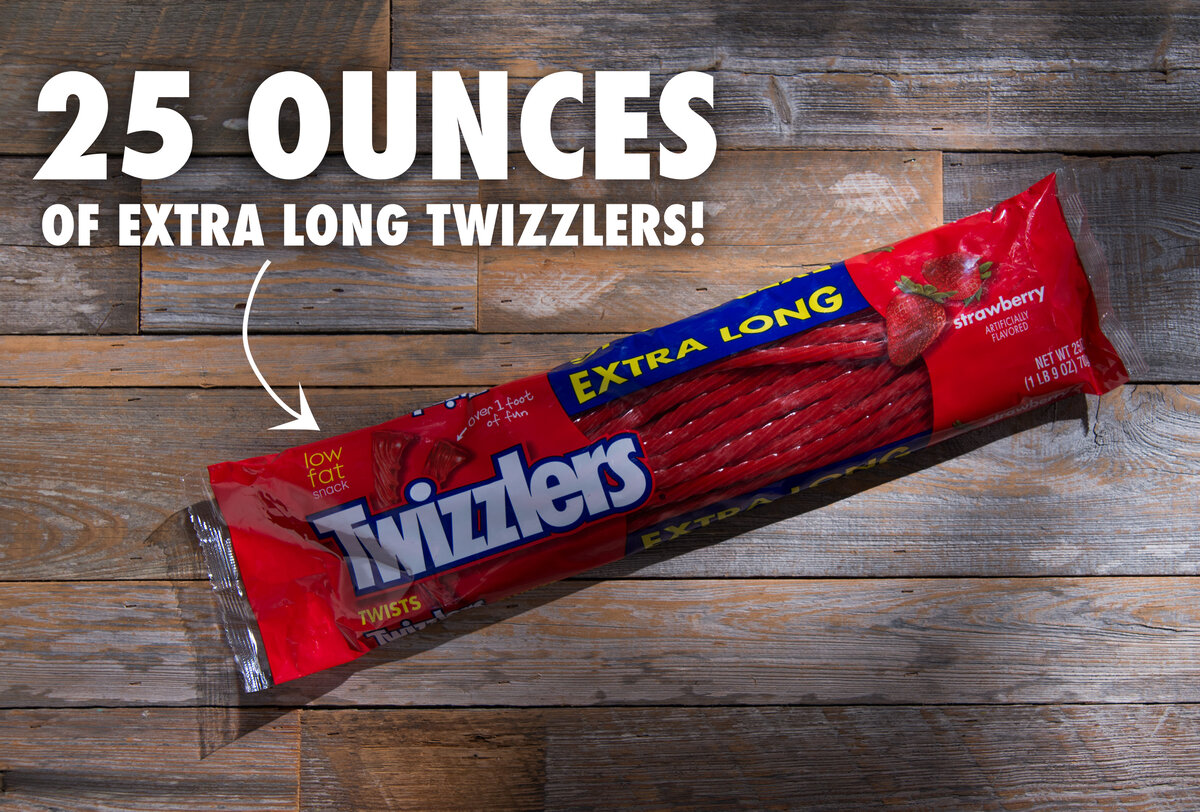 Each pack of Extra Long Twizzlers contains over 1.5 pounds of delicious Twizzler candy.