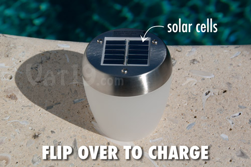 To charge, simply flip over the candle to reveal the solar cells on the bottom.