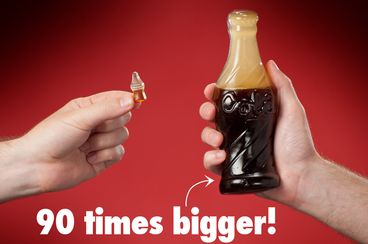 The Giant Gummy Cola Bottle is 90 times bigger than the traditional candy.