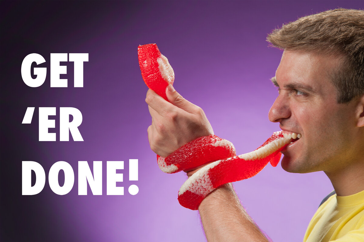 The edible gummy snake is approximately 2.5 feet long.