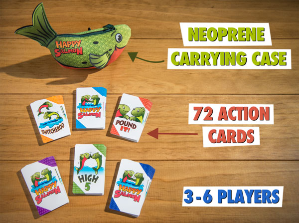 72 action cards and neoprene carrying case for 3-6 players