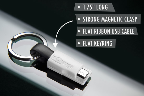 1.75” long flat ribbon cable with a strong magnetic clasp and a flat keyring