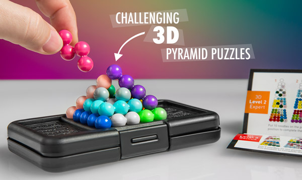 Once you have solved all of the 2-D puzzles, move on to the more challenging 3-D puzzles.