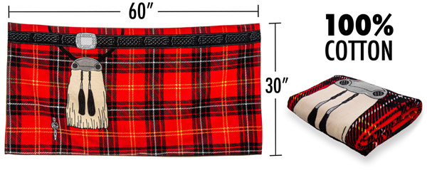 The Kilt Towel is 60 inches across and 30 inches wide.