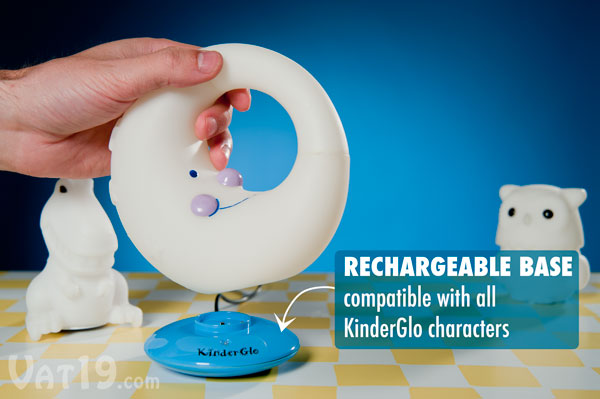 Each KinderGlo Nightlight comes with a recharging station that is compatible with all KinderGlo characters.