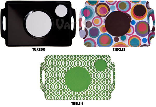 Buy either the Tuxedo, Circle, or Trellis Design Lapper Dinner Trays.