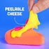 A pizza-slice-shaped, doh-filled squeeze toy with peelable cheese and raised pepperoni
