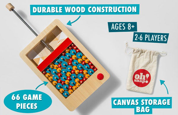 Oh Snap includes durable wooden board and 66 pieces