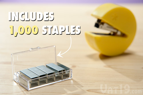 The Stap-Man Stapler includes 1,000 mini staples.