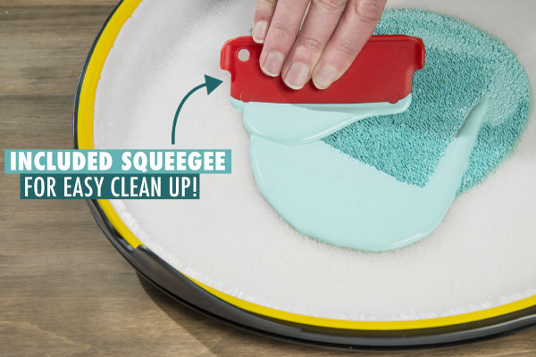 An included squeegee will easily remove excess paint.