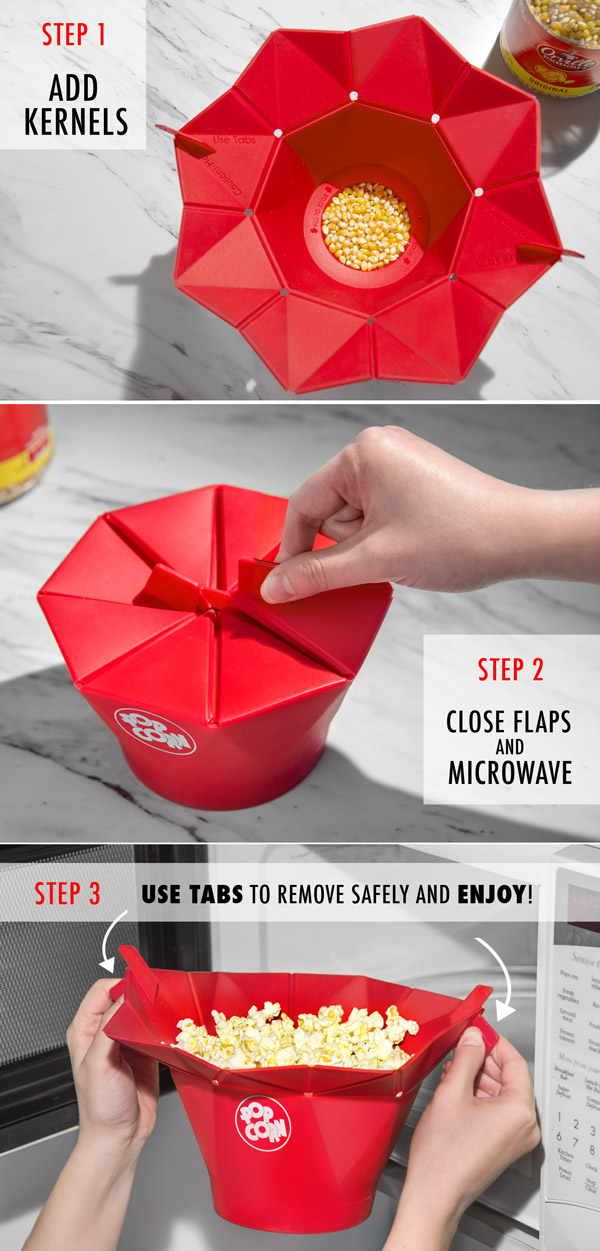 Popcorn Powder | Popcorn Popper | Collapsible & Microwavable - Red