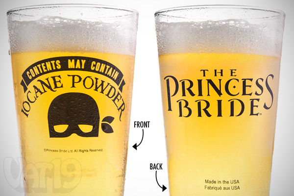 Front and back views of the Princess Bride Pint Glass