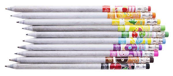 Ten recycled newspaper graphite pencils in ten delicious scents