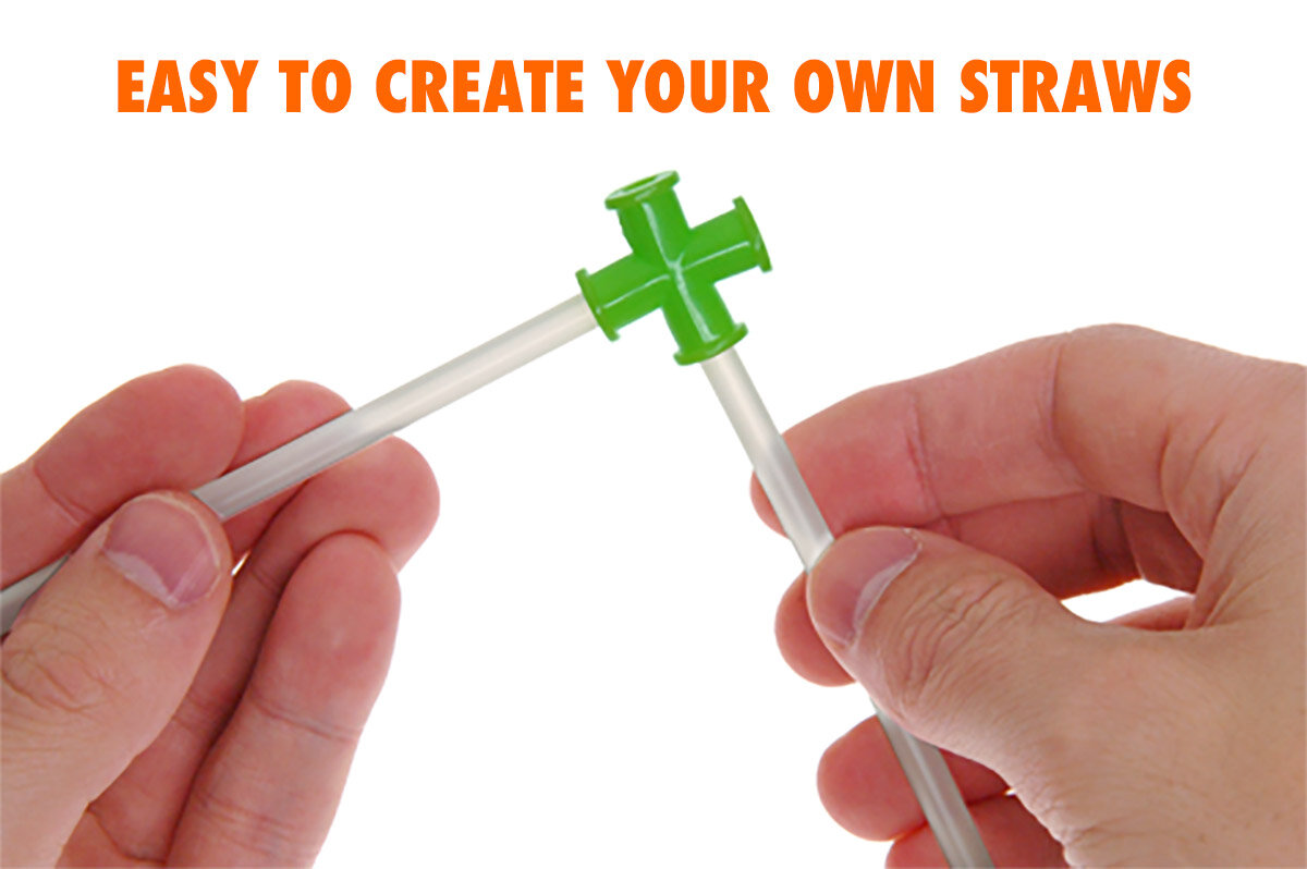 Use the rubbery connectors to join the straw pieces together and create your very own crazy straw.