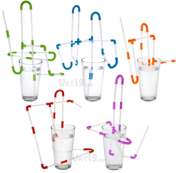 Use the rubbery connectors to join the straw pieces together and create your very own crazy straw.