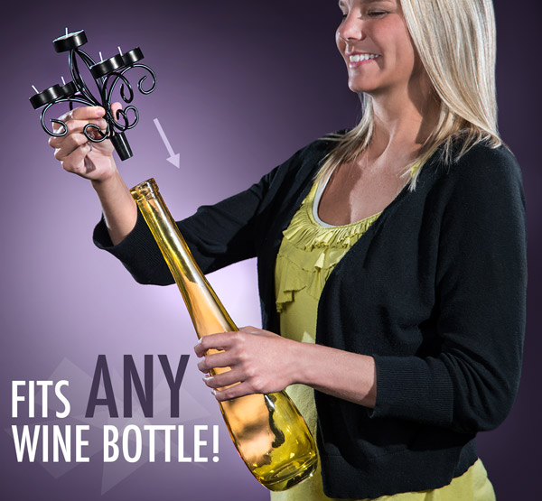 The Wine Bottle Candelabra fits any size wine bottle.