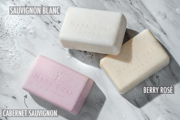 Sauvignon blanc, rosé, and cabernet sauvignon soaps